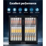 Devanti 198L Bar Fridge Dual Glass Door w/Light Black - Image 2