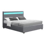 Artiss Bed Frame Queen Size LED Gas Lift Grey COLE - Image 7
