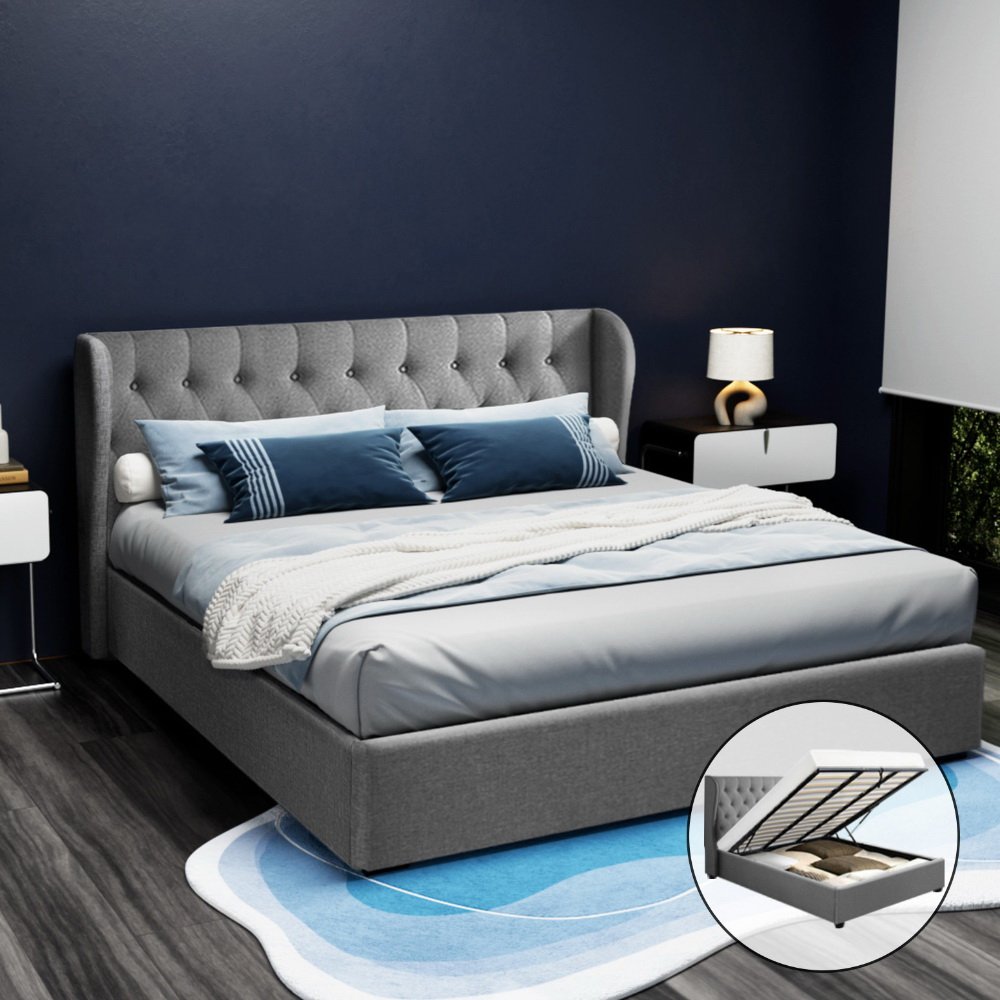BFRAME-E-ISSA-K-GY-ABC-17933-07 Artiss Bed Frame King Size Gas Lift Grey ISSA - Image 1
