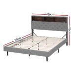 Artiss Bed Frame Queen Size LED Mattress Base Platform with Storage Shelf Hidden Storage Box Grey - Image 2