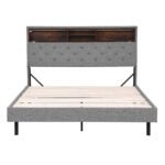 Artiss Bed Frame Queen Size LED Mattress Base Platform with Storage Shelf Hidden Storage Box Grey - Image 3