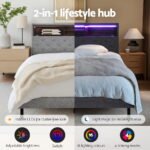 Artiss Bed Frame Queen Size LED Mattress Base Platform with Storage Shelf Hidden Storage Box Grey - Image 4