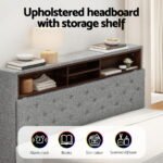 Artiss Bed Frame Queen Size LED Mattress Base Platform with Storage Shelf Hidden Storage Box Grey - Image 5