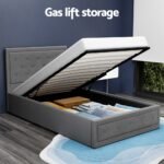 Artiss Bed Frame King Single Size Gas Lift Storage Mattress Base Wooden Grey - Image 4