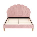 Artiss Bed Frame Double Size Scallop-Shape Bedhead Beds Base Pink Velvet Fabric - Image 3