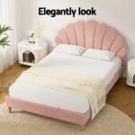 Artiss Bed Frame Double Size Scallop-Shape Bedhead Beds Base Pink Velvet Fabric - Image 4