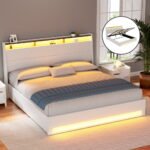 Artiss Bed Frame Gas Lift LED Beds Base Platform White PVC Leather Storage Headboard - King - Image 7