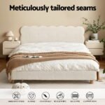 Artiss Double Bed Frame Cloud Headboard Boucle Fabric Mattress Platform Base White - Image 5