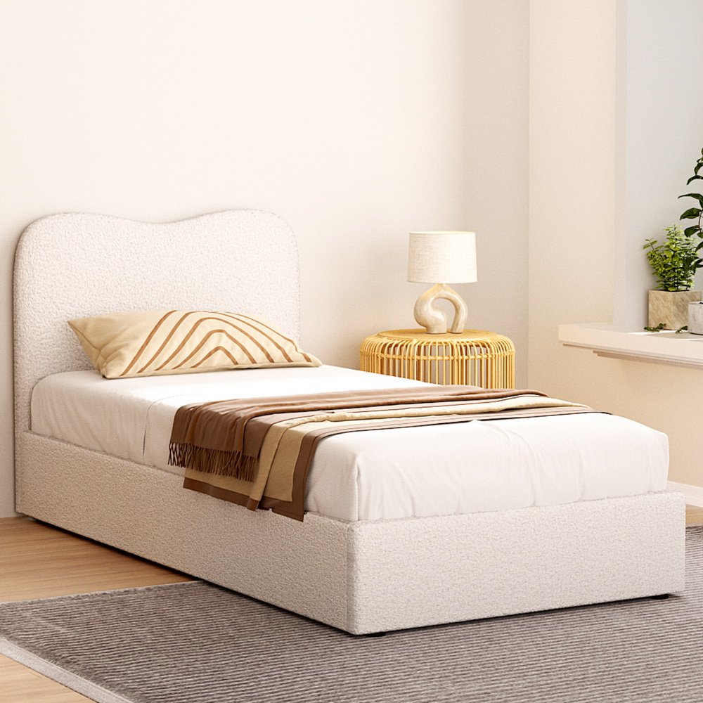 BFRAME-H-DARA-S-WH-AB-190313-04 Artiss Bed Frame Single Size Boucle DARA - Image 1