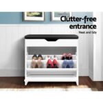 Artiss Shoe Rack Cabinet Bench 3-tier 15 Pairs White - Image 3