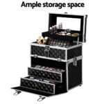Embellir Portable Cosmetic Beauty Makeup Carry Case with Mirror - Diamond Black - Image 5