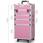 Embellir Makeup Case Beauty Trolley Cosmetic Organiser Box Travel Wheels Pink - Image 2