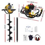 Giantz Post Hole Digger 200mm Petrol Drill Auger Extension Bits - Image 2