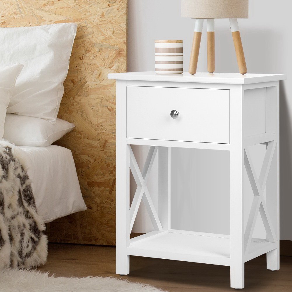 DRESS-TAB-BS-1D-202502281228-00 Artiss Bedside Table 1 Drawer with Shelf - EMMA White - Image 1