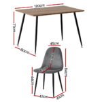 1 Artiss Dining Table and 4 Chairs Set Grey Metal - Image 2