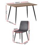 1 Artiss Dining Table and 4 Chairs Set Grey Velvet - Image 2