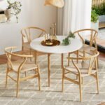 1 Artiss Dining Table and 4 Chairs Set Wishbone Wood - Image 7