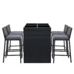 Gardeon 5-Piece Outdoor Bar Set Dining Table Stools Wicker Patio Setting - Image 3
