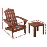 Gardeon 3PC Adirondack Outdoor Table and Chairs Wooden Beach Chair Brown - Image 2