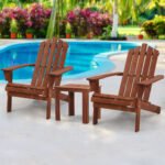 Gardeon 3PC Adirondack Outdoor Table and Chairs Wooden Beach Chair Brown - Image 8