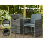 Gardeon 5PC Bistro Set Wicker Table and Chairs Ottoman Outdoor Furniture Grey - Image 5