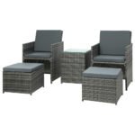 Gardeon 5PC Bistro Set Wicker Table and Chairs Ottoman Outdoor Furniture Grey - Image 7