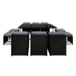Gardeon Outdoor Dining Set 11 Piece Wicker Table Chairs Setting Black - Image 7