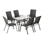Gardeon 7PC Outdoor Dining Set Table and Chairs Patio Furniture Garden Bistro Set Black - Image 3
