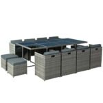 Gardeon Outdoor Dining Set 13 Piece Wicker Table Chairs Setting Grey - Image 7