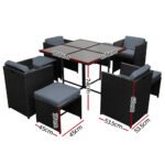 Gardeon Outdoor Dining Set 9 Piece Wicker Table Chairs Setting Black - Image 2
