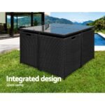 Gardeon Outdoor Dining Set 9 Piece Wicker Table Chairs Setting Black - Image 4