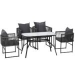 Gardeon 5PCS Outdoor Dining Set Table and Chairs Rope Patio Furniture Garden Black - Image 3
