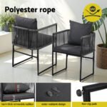 Gardeon 5PCS Outdoor Dining Set Table and Chairs Rope Patio Furniture Garden Black - Image 5