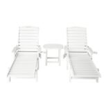 Gardeon Sun Lounge Lounger Beach Chair HDPE Patio Outdoor Furniture with Wheels White - Image 3