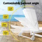 Gardeon Sun Lounge Beach Chair HDPE Adirondack Lounger Patio Outdoor Furniture with Wheels White - Image 5