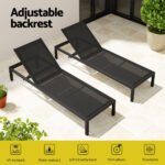 Gardeon Sun Lounge Outdoor Lounger Aluminium Folding Beach Chair Wheels Black - Image 4