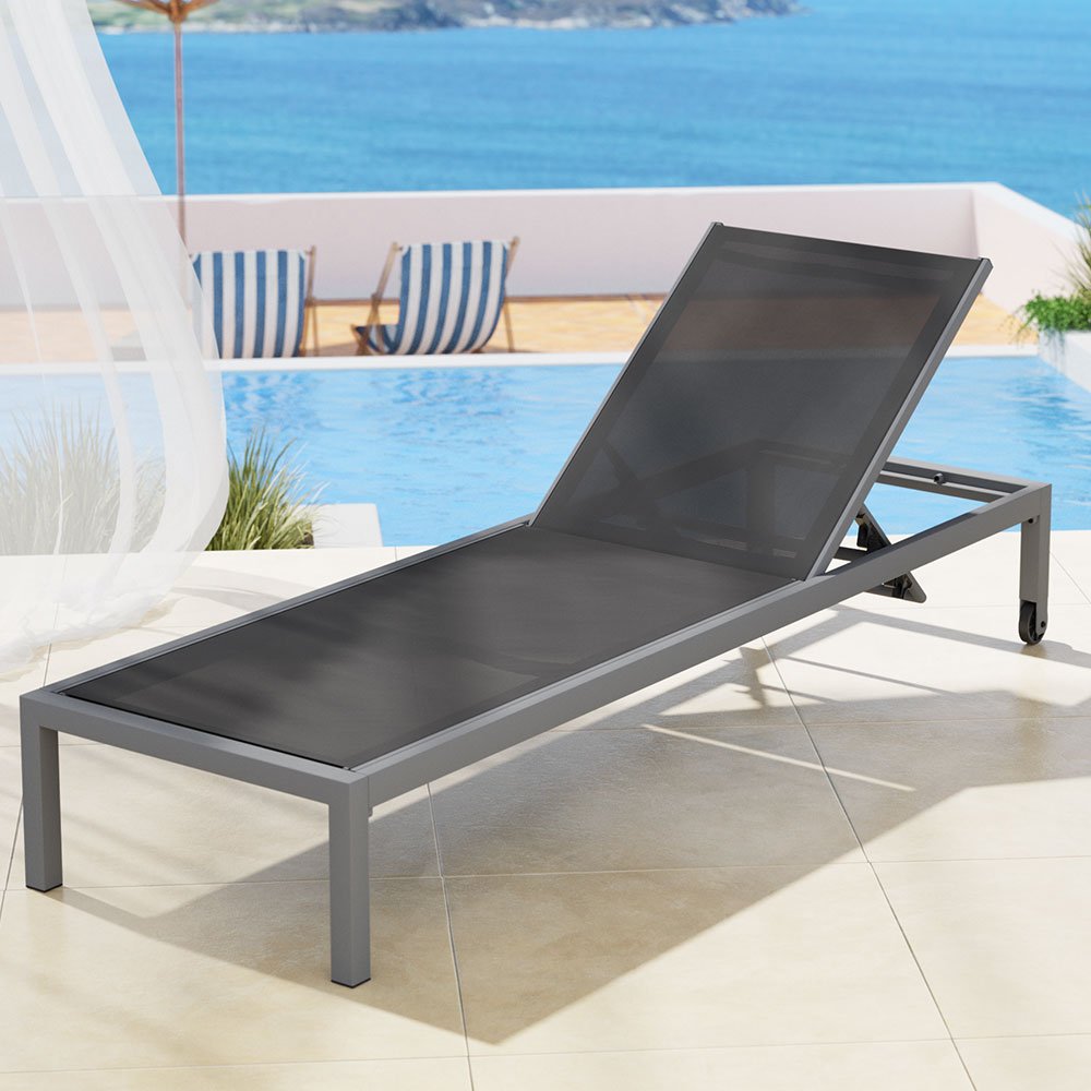 FF-LOUNGE-ALU-WHEEL-GE-94856-04 Gardeon Sun Lounge Outdoor Lounger Aluminium Folding Beach Chair Wheels Patio - Image 1