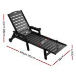 Gardeon Sun Lounge Lounger Beach Chair HDPE Patio Outdoor Furniture with Wheels Black - Image 2
