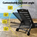 Gardeon Sun Lounge Lounger Beach Chair HDPE Patio Outdoor Furniture with Wheels Black - Image 5