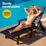 Gardeon Sun Lounge Lounger Beach Chair HDPE Patio Outdoor Furniture with Wheels Black - Image 6