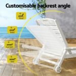 Gardeon Sun Lounge Lounger Beach Chair HDPE Patio Outdoor Furniture with Wheels White - Image 5