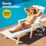 Gardeon Sun Lounge Lounger Beach Chair HDPE Patio Outdoor Furniture with Wheels White - Image 6