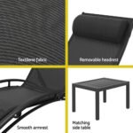 Gardeon 3PC Sun Lounge Outdoor Lounger Steel Table Chairs Patio Furniture Garden - Image 6