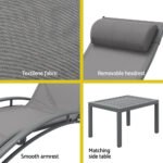 Gardeon 3PC Sun Lounge Outdoor Lounger Steel Table Chairs Patio Furniture Grey - Image 6