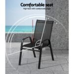Gardeon 2PC Outdoor Dining Chairs Stackable Lounge Chair Patio Furniture Black - Image 4