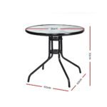 Gardeon Outdoor Bar Table Glass Cafe Table Steel Side Parasol Hole - Image 2