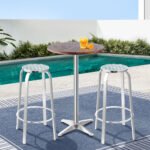 Gardeon 3-Piece Outdoor Bar Set Bistro Table Stools Adjustable Wooden Cafe - Image 7
