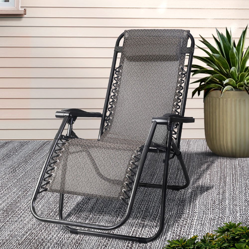 FF-ZGC-BE-202502281642-00 Gardeon Zero Gravity Chair Folding Outdoor Recliner Adjustable Sun Lounge Camping Beige - Image 1