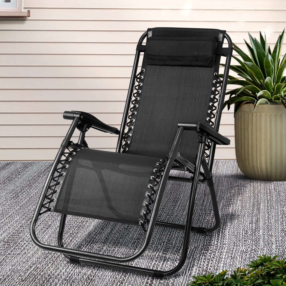 FF-ZGC-BK-202502281642-00 Gardeon Zero Gravity Chair Folding Outdoor Recliner Adjustable Sun Lounge Camping Black - Image 1