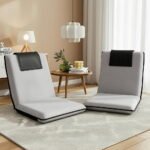 Artiss 2X Floor Lounge Sofa Bed Floor Cushion Velvet Grey - Image 7